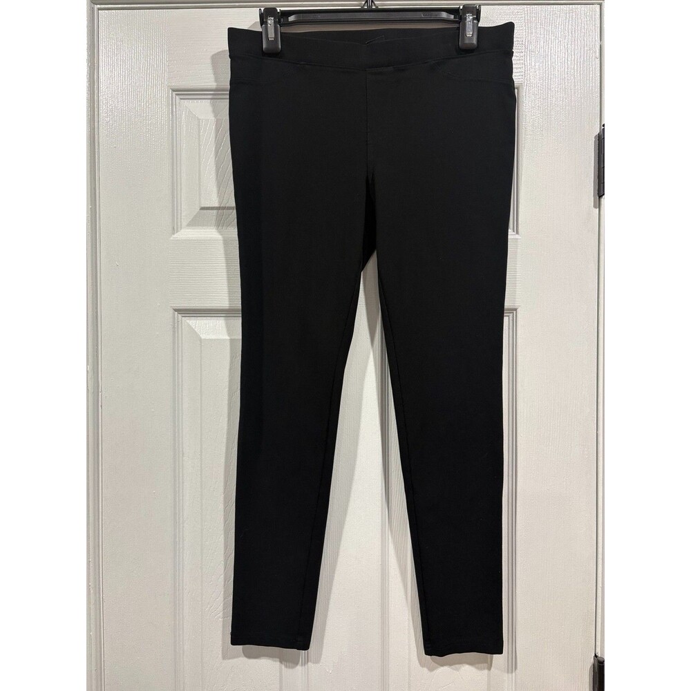 HUE Womens M Black Ponte Pull On Stretch Pants Leggings Back Pockets